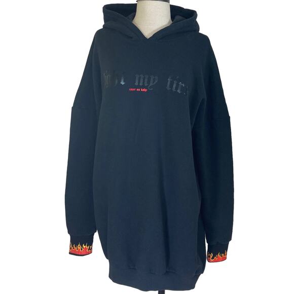 Drifter black oversized hoodie sweatshirt, Unisex long graphic rock anthem top - Picture 3 of 10